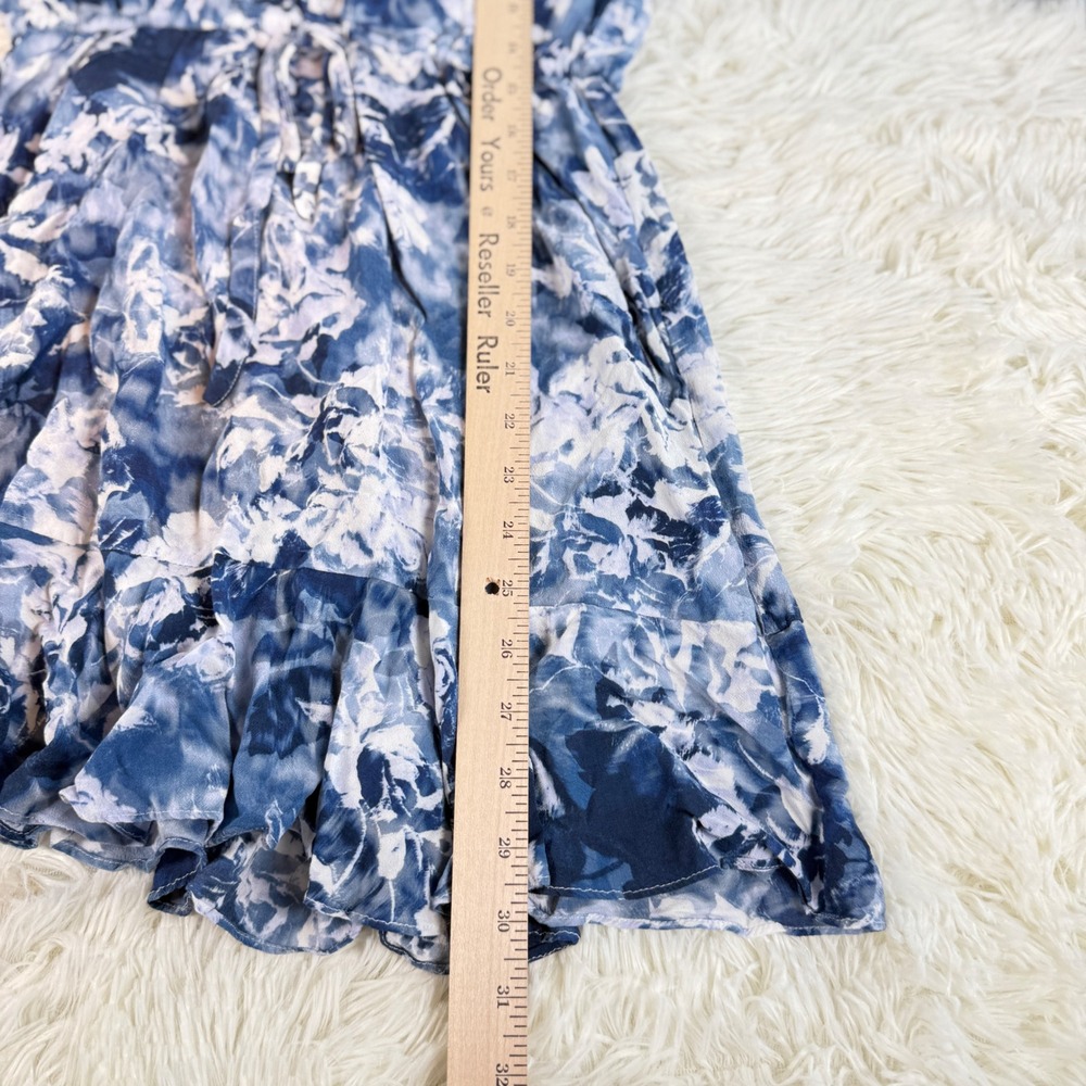 Madewell Blue White Floral Print V Neck Button Tie Waist Mini Dress Size 00 - Picture 5 of 14